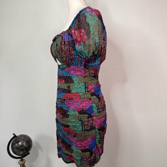 Rhode Clara Enchanted Woods Mini Dress Size 0 NWT Boho Festival Vacation Ruched - Picture 6 of 12